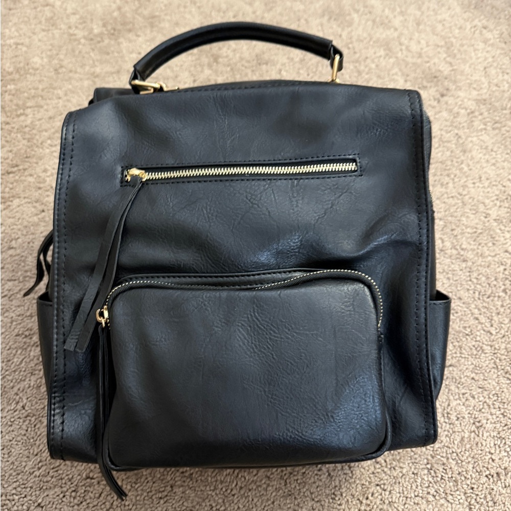 Metro Muse Backpack Women Medium Black Vegan Leather Travel Work School Baby Bag
